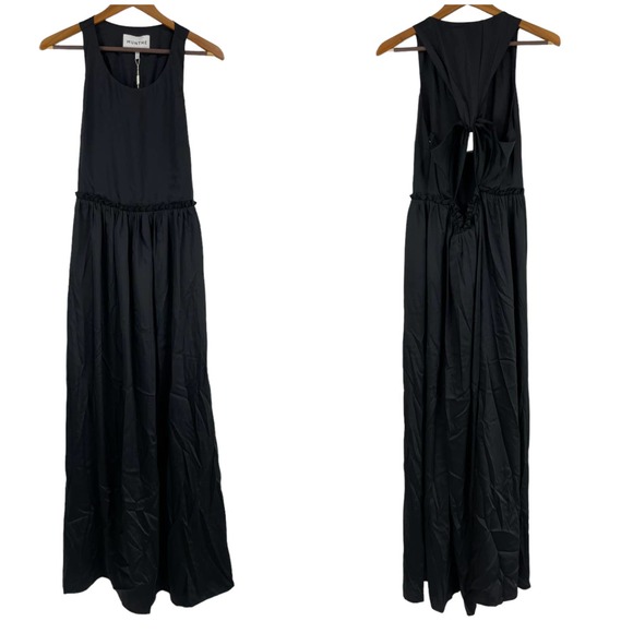 Munthe NWT Villima Dress Black Lightweight Charmeuse Pleated Skirt Ruffle Sz 10 - Picture 4 of 14